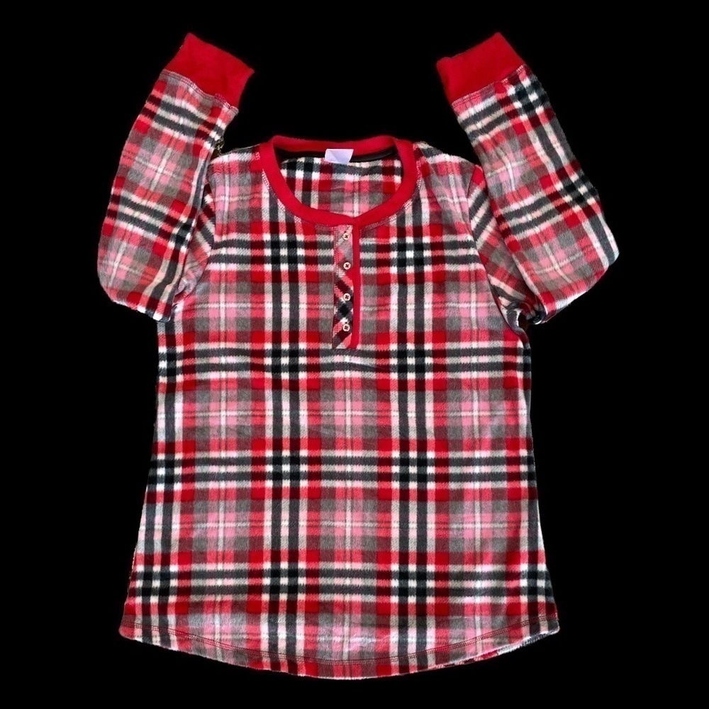 Nwot Secret Treasures Size S (4-6) Plaid Fleece 4 Button Henley Top